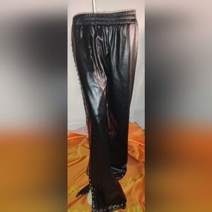 Wide Leg Faux Leather Pants - Black